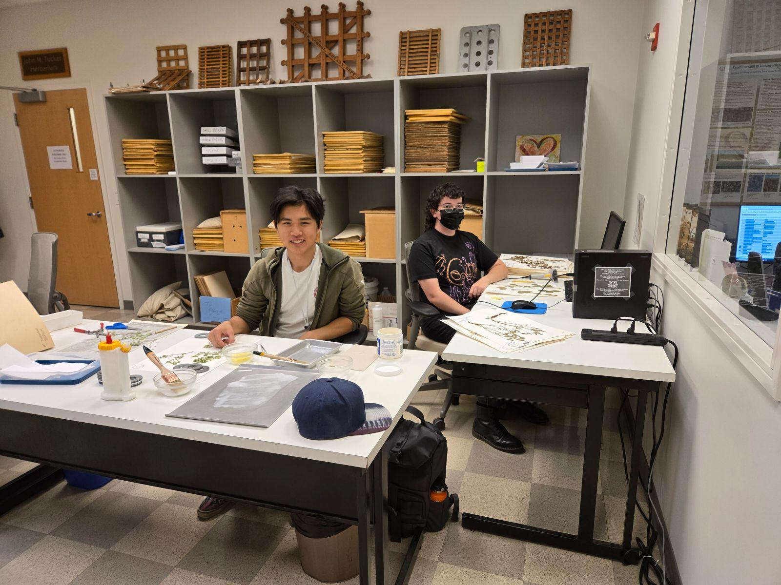 Undergraduate students from left to right; Marco Iboshi,  Herbarium Assistant and Sam Gilbertson, Herbarium Intern