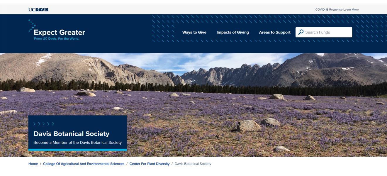 Membership Davis Botanical Society Dues Payment Landing Page Screenshot