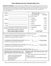 Screenshot of application for Davis Botanical Society Membership